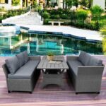 New TOPMAX 3 Pieces Outdoor Rattan Furniture Set, Including 2 Sofas, and Coffee Table, for Garden, Terrace, Porch, Poolside – Gray