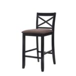 New ACME Tobie Fabric Upholstered Dining Chair Set of 2, with X-shaped Backrest, and Wooden Legs, for Restaurant, Cafe, Tavern, Office, Living Room – Black