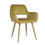 New Velvet Upholstered Dining Chair with Wooden Legs, for Restaurant, Cafe, Tavern, Office, Living Room – Yellow